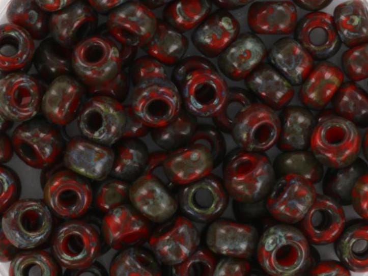 10g Miyuki seed beads 6/0, opaque opaque picasso red, color 4513, japanese beads, large marbled red beads, size 4mm, pony beads