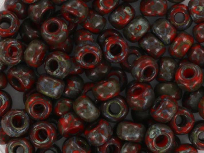 10g Miyuki seed beads 6/0, opaque opaque picasso red, color 4513, japanese beads, large marbled red beads, size 4mm, pony beads