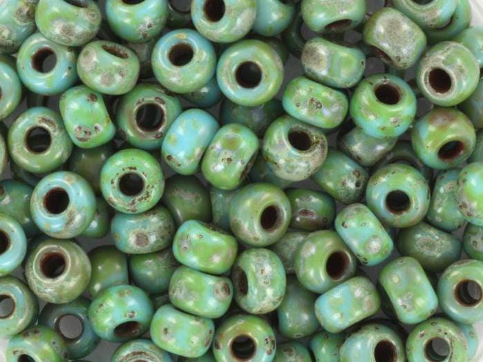 10g Miyuki seed beads 6/0, opaque opaque picasso turquoise blue, color 4514, japanese beads, large marbled teal beads, size 4mm, pony beads