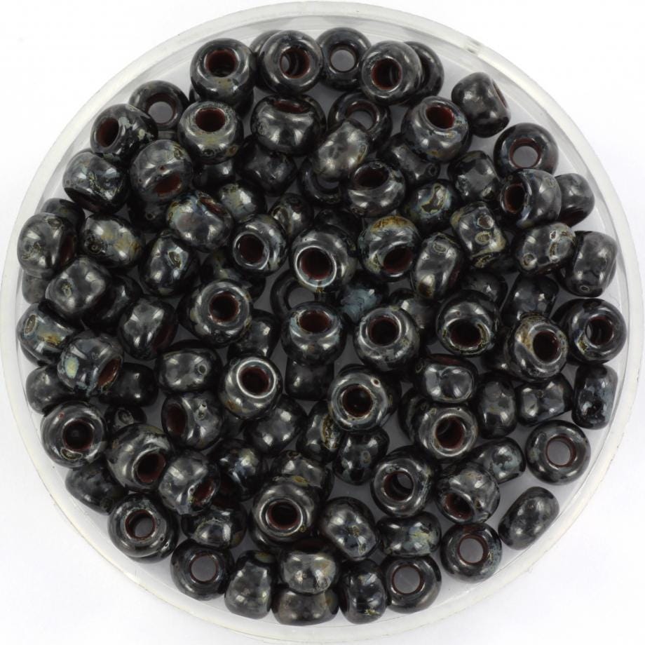 10g Miyuki seed beads 6/0, opaque opaque picasso black, color 4511, japanese beads, large marbled black beads, size 4mm, pony beads