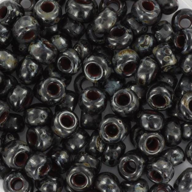 10g Miyuki seed beads 6/0, opaque opaque picasso black, color 4511, japanese beads, large marbled black beads, size 4mm, pony beads