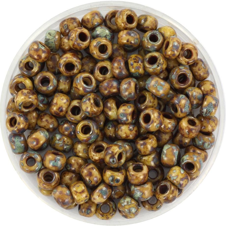 10g Miyuki seed beads 6/0, opaque opaque picasso brown, color 4517, japanese beads, large marbled brown beads, size 4mm, pony beads