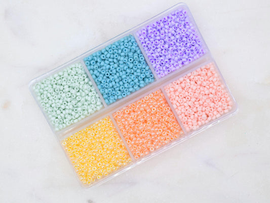 Miyuki Seed beads set, size 11/0, spring colors, beading starter kit, 6 color bead set, Jewelry making kit for beginners, Bead organizer box