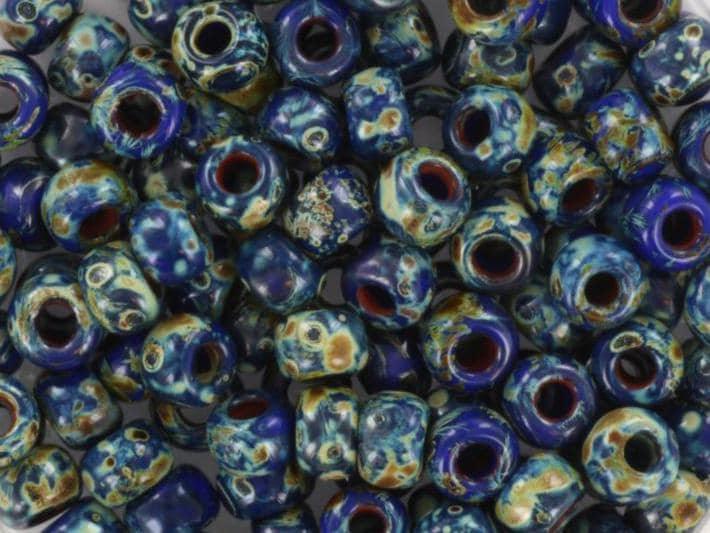 10g Miyuki seed beads 6/0, opaque opaque picasso cobalt, color 4518, japanese beads, large marbled blue beads, size 4mm, pony beads