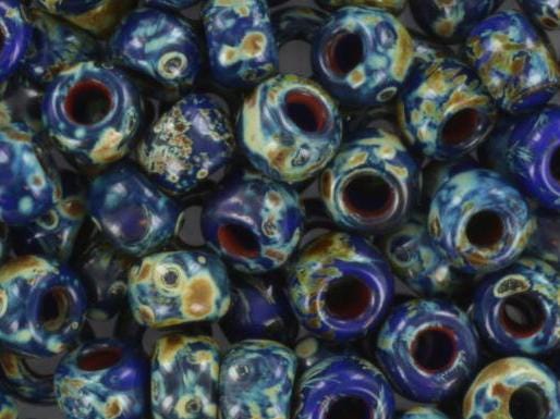 10g Miyuki seed beads 6/0, opaque opaque picasso cobalt, color 4518, japanese beads, large marbled blue beads, size 4mm, pony beads