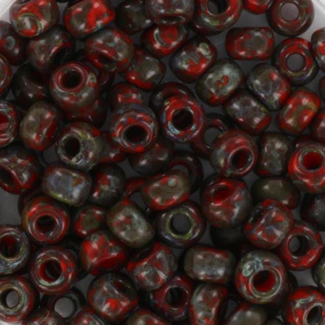 10g Miyuki seed beads 6/0, opaque opaque picasso red, color 4513, japanese beads, large marbled red beads, size 4mm, pony beads