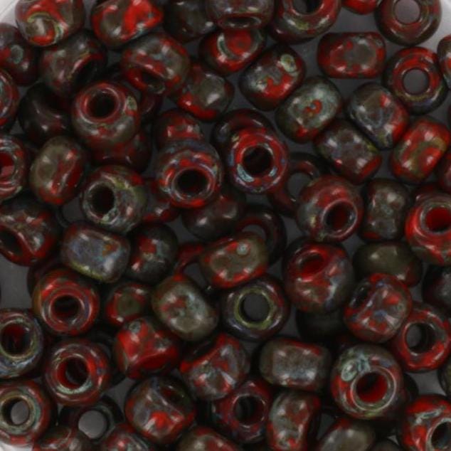 10g Miyuki seed beads 6/0, opaque opaque picasso red, color 4513, japanese beads, large marbled red beads, size 4mm, pony beads