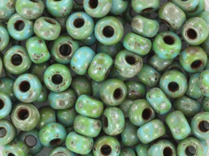 10g Miyuki seed beads 6/0, opaque opaque picasso turquoise blue, color 4514, japanese beads, large marbled teal beads, size 4mm, pony beads