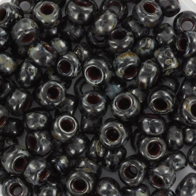 10g Miyuki seed beads 6/0, opaque opaque picasso black, color 4511, japanese beads, large marbled black beads, size 4mm, pony beads