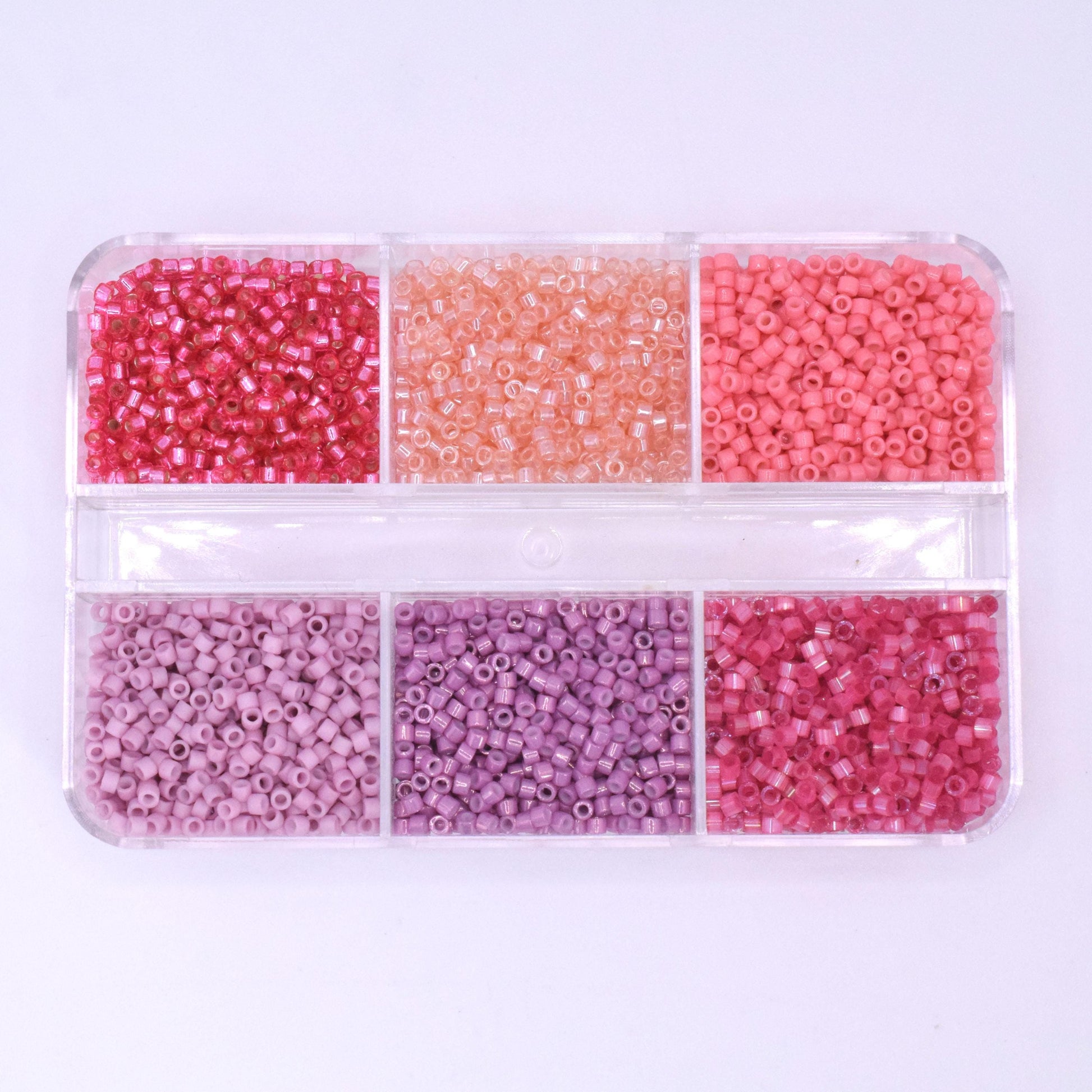 Miyuki Delica beads pink set, 6 color beading kit, 3 grams per color, pink beads color set, Jewelry making kit, Bead organizer box