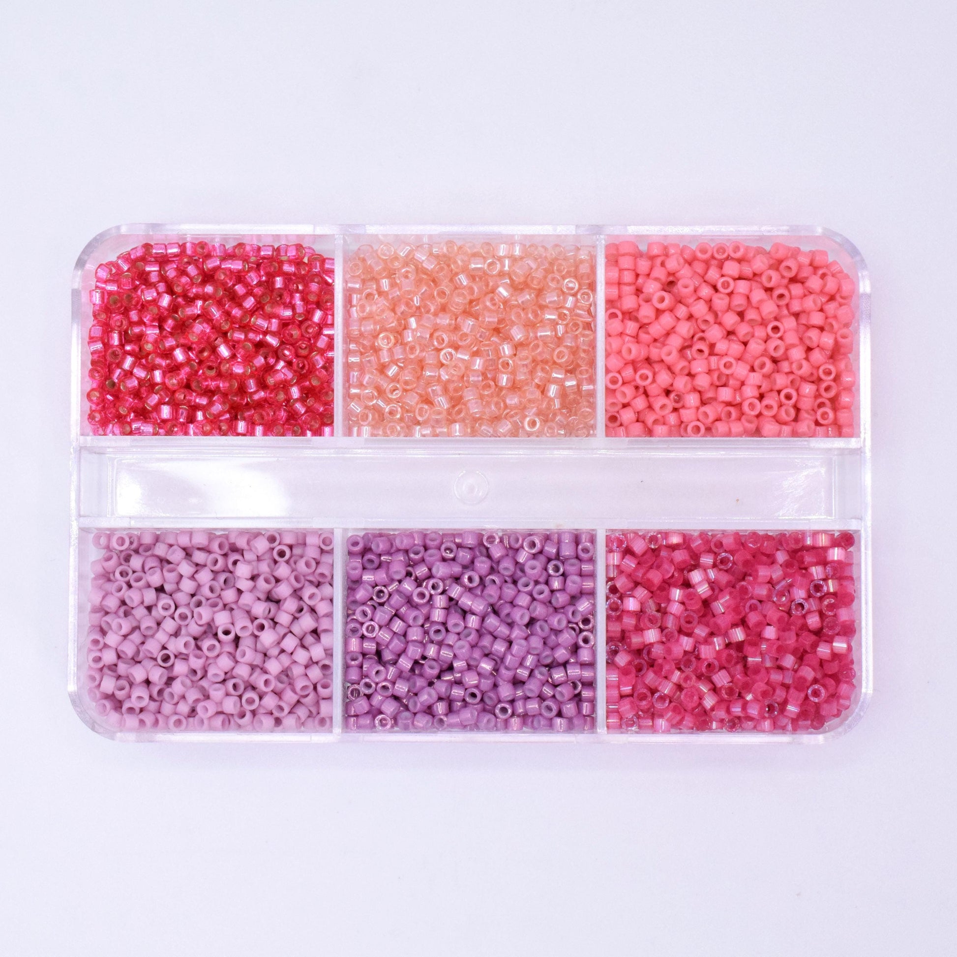 Miyuki Delica beads pink set, 6 color beading kit, 3 grams per color, pink beads color set, Jewelry making kit, Bead organizer box