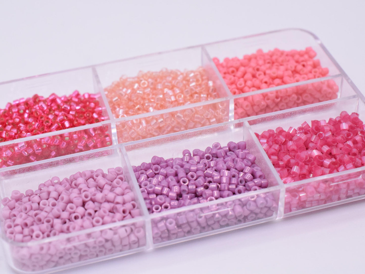 Miyuki Delica beads pink set, 6 color beading kit, 3 grams per color, pink beads color set, Jewelry making kit, Bead organizer box