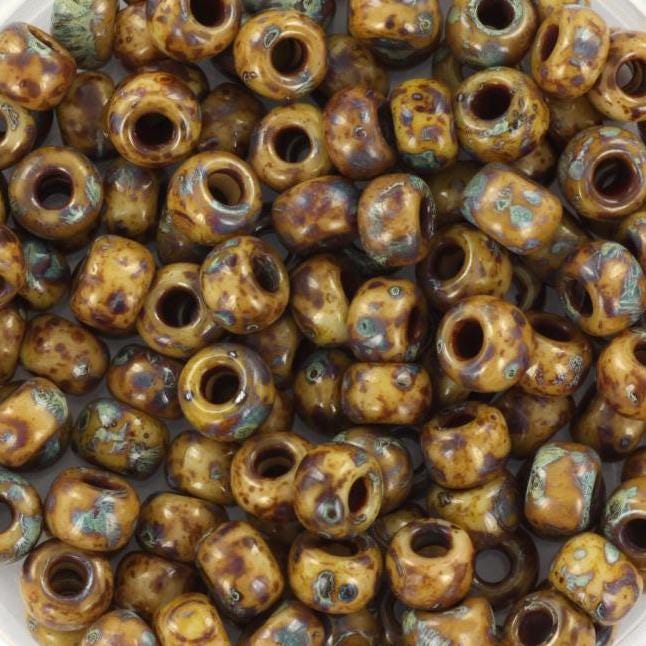 10g Miyuki seed beads 6/0, opaque opaque picasso brown, color 4517, japanese beads, large marbled brown beads, size 4mm, pony beads