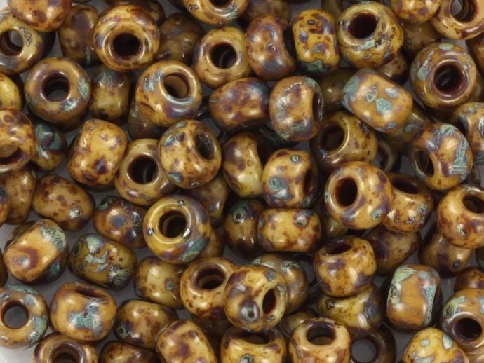 10g Miyuki seed beads 6/0, opaque opaque picasso brown, color 4517, japanese beads, large marbled brown beads, size 4mm, pony beads