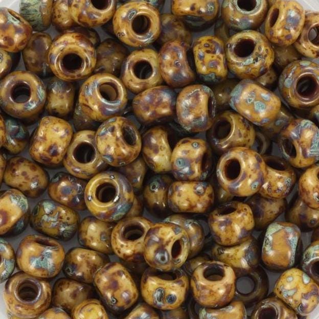 10g Miyuki seed beads 6/0, opaque opaque picasso brown, color 4517, japanese beads, large marbled brown beads, size 4mm, pony beads