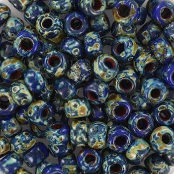 10g Miyuki seed beads 6/0, opaque opaque picasso cobalt, color 4518, japanese beads, large marbled blue beads, size 4mm, pony beads