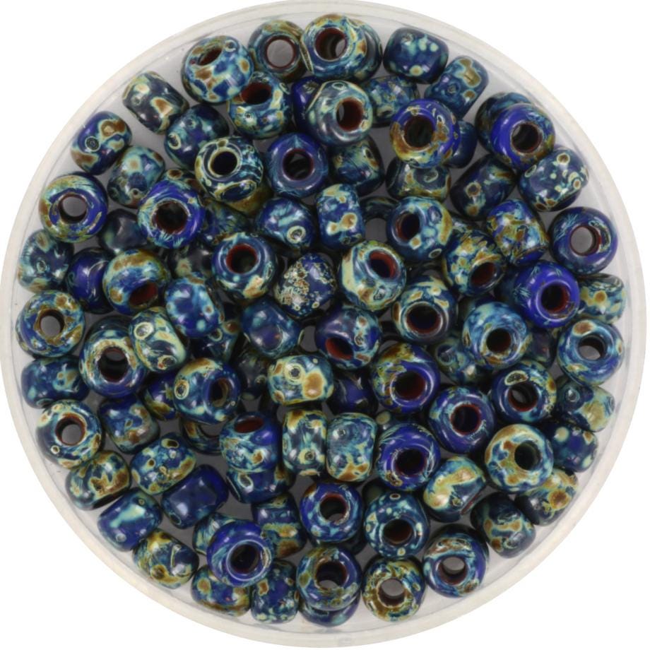 10g Miyuki seed beads 6/0, opaque opaque picasso cobalt, color 4518, japanese beads, large marbled blue beads, size 4mm, pony beads