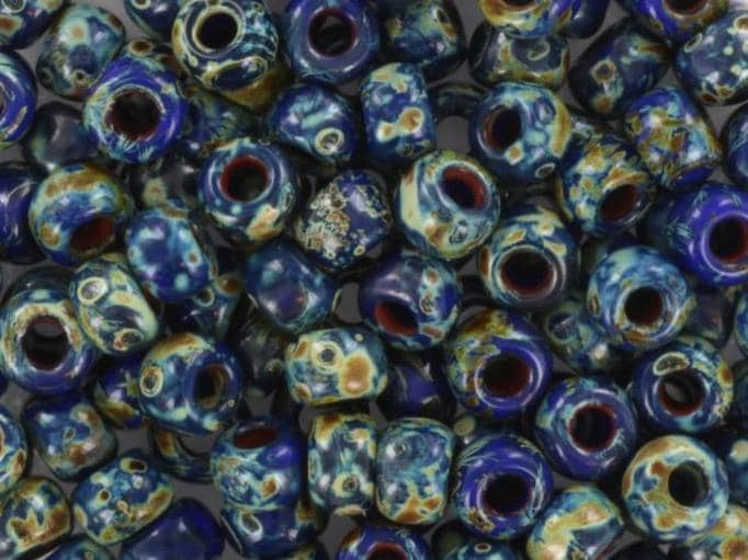 10g Miyuki seed beads 6/0, opaque opaque picasso cobalt, color 4518, japanese beads, large marbled blue beads, size 4mm, pony beads