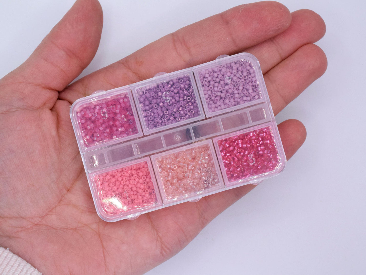 Miyuki Delica beads pink set, 6 color beading kit, 3 grams per color, pink beads color set, Jewelry making kit, Bead organizer box