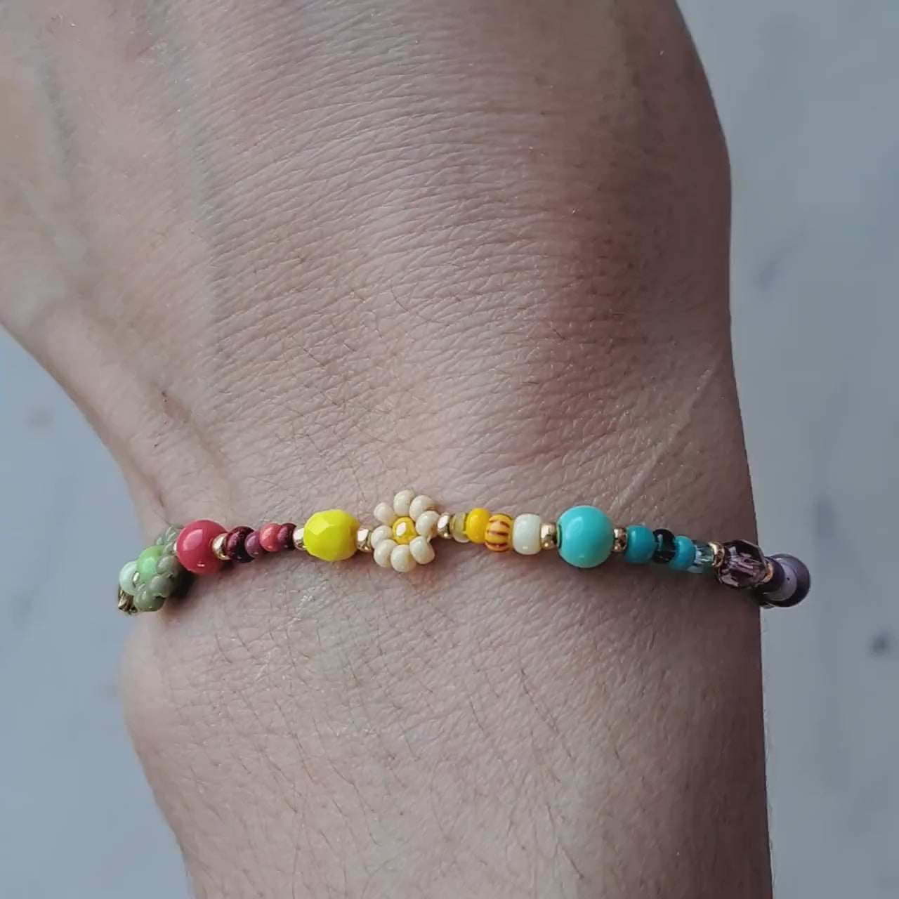 Rainbow bracelet beaded, colorful bracelet, flower bracelet, friendship bracelet, birthday gift for girlfriend, Valentine bracelet gift